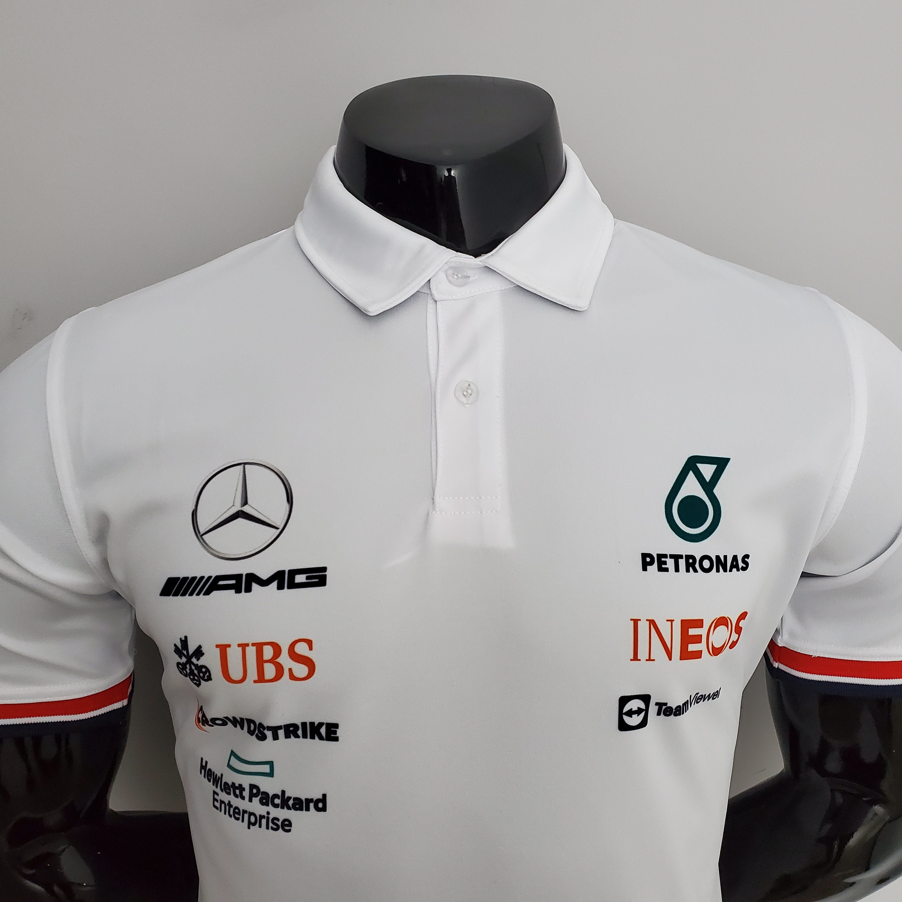 Camisa de Fórmula 1 - Traje de Corrida Mercedes Polo Branco