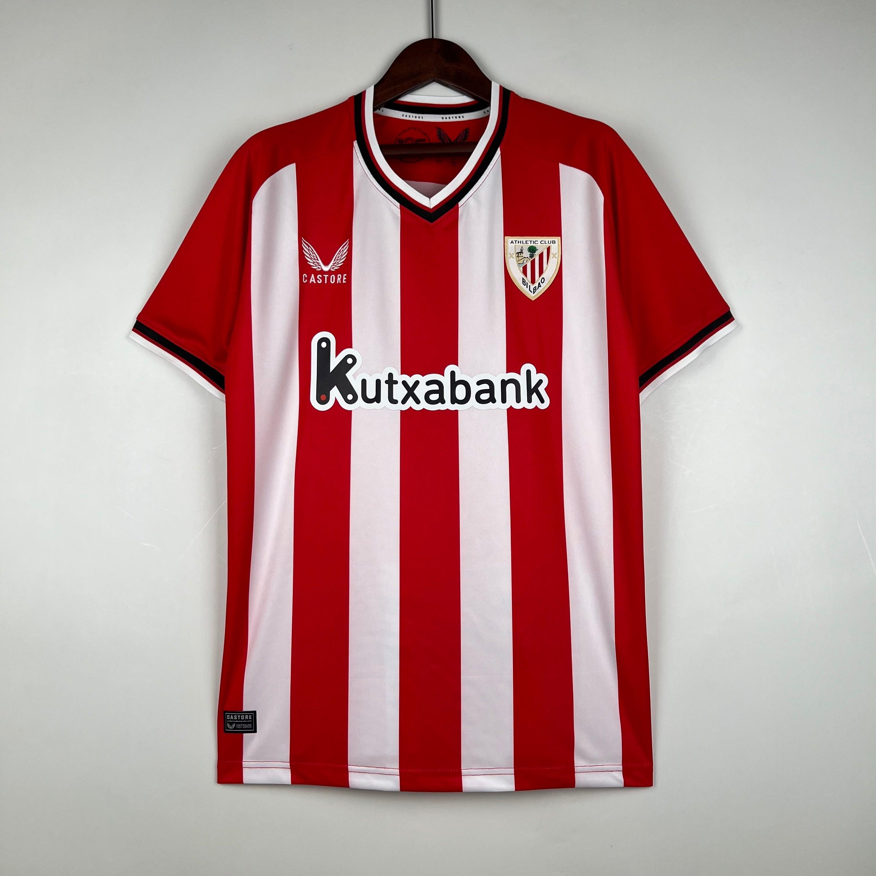 Camisa Athletic Bilbao Home 23/24 s/n° Torcedor Masculina - Vermelho e Branco - Loja da Seven Oficial