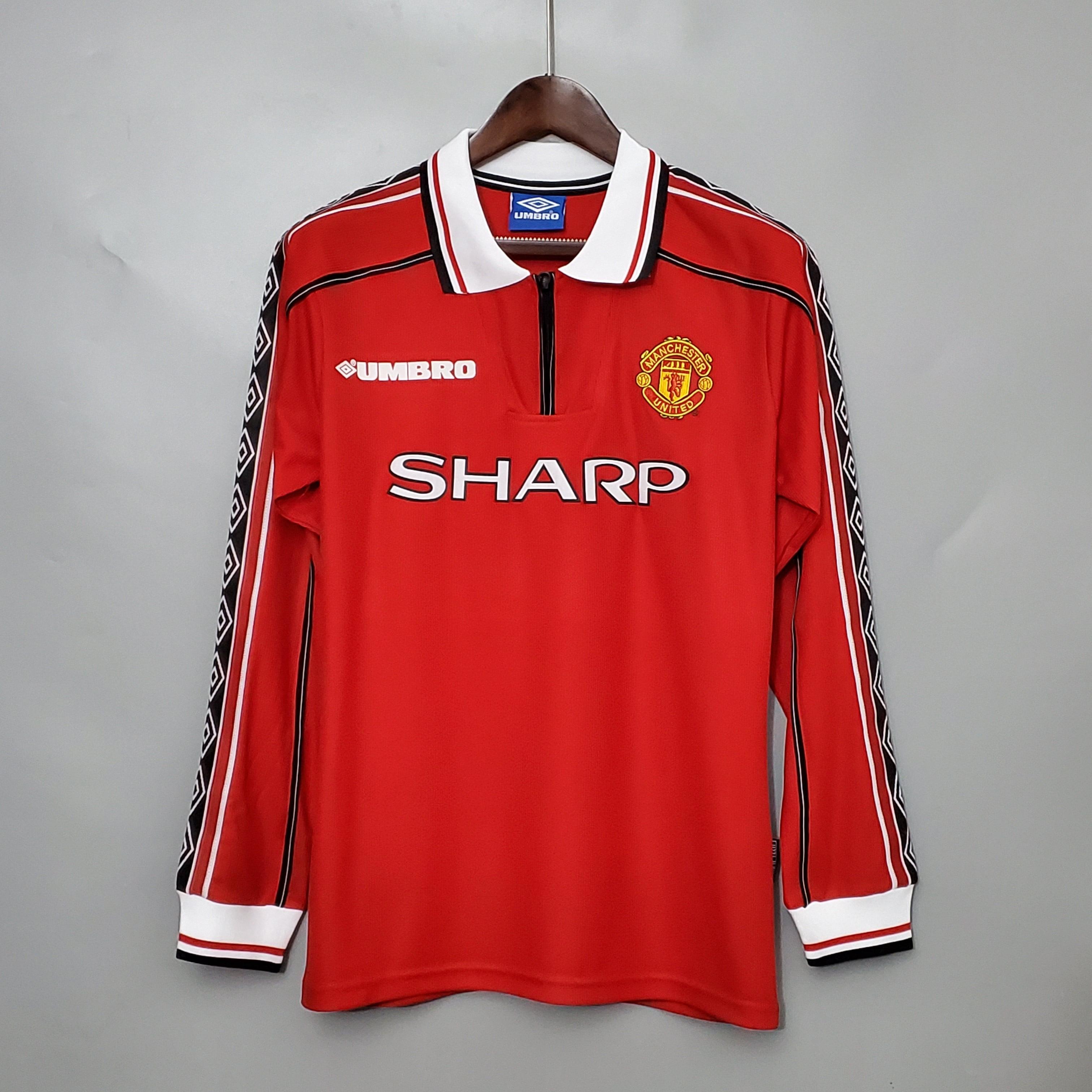 Camisa Manga Longa Manchester United 1998/99 Umbro - Vermelho - Loja da Seven Oficial