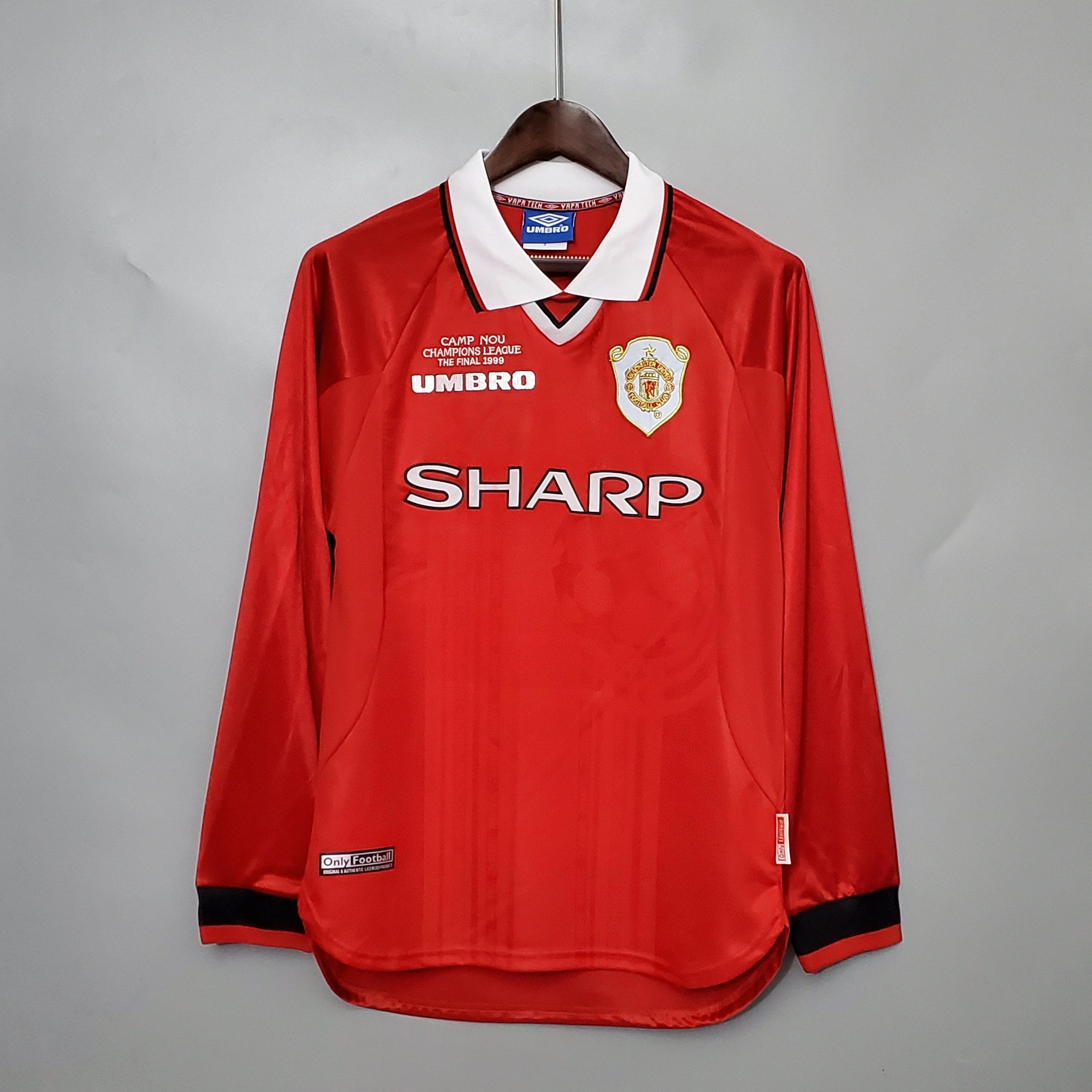 Camisa Manga Longa Manchester United 1999 Umbro - Vermelho - Loja da Seven Oficial