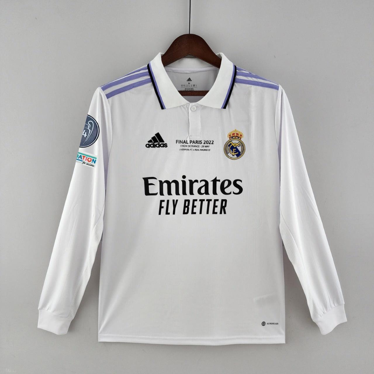 Camisa Manga Longa Real Madrid [UEFA Champions League #14] 22/23 Adidas - Branco - Loja da Seven Oficial