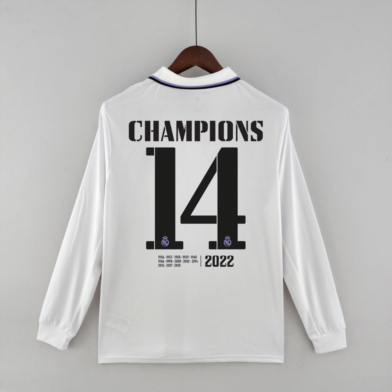 Camisa Manga Longa Real Madrid [UEFA Champions League #14] 22/23 Adidas - Branco - Loja da Seven Oficial