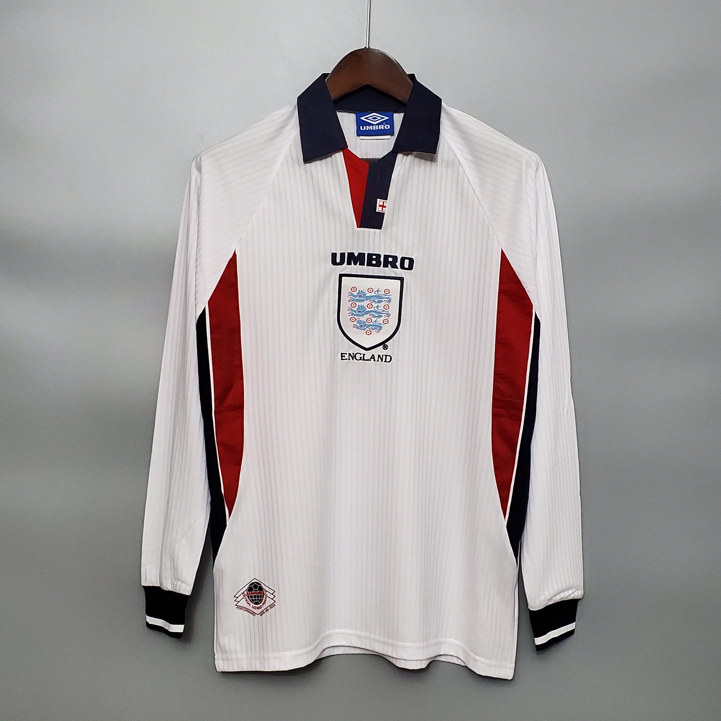 Camisa Manga Longa Seleção Inglaterra 1998 Umbro - Branco - Loja da Seven Oficial