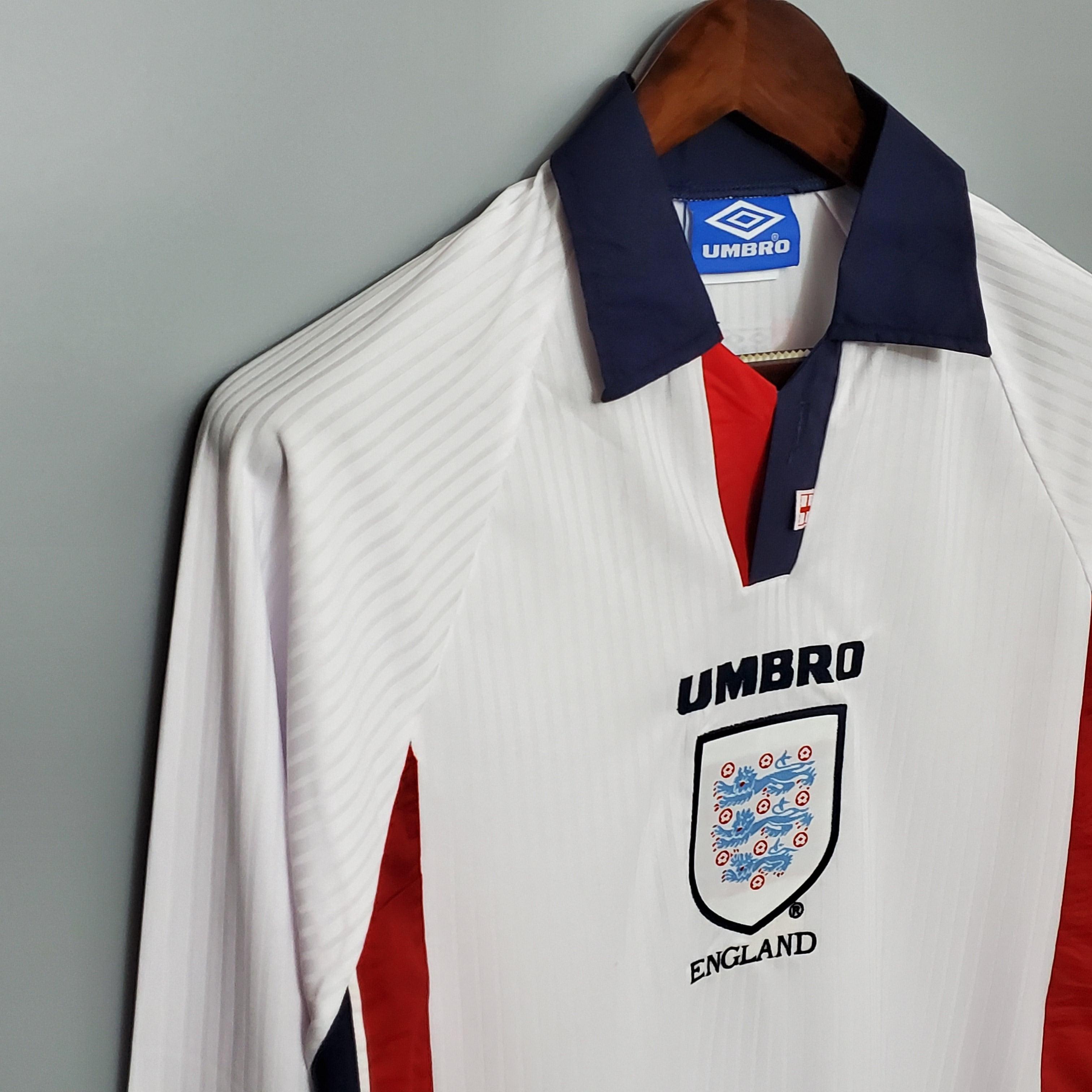 Camisa Manga Longa Seleção Inglaterra 1998 Umbro - Branco - Loja da Seven Oficial