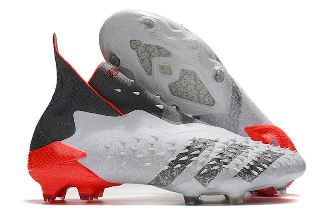 Chuteira Campo Adidas Predator Freak+ FG White/Iron Metallic/Solar Red - Cano Alto - Loja da Seven Oficial