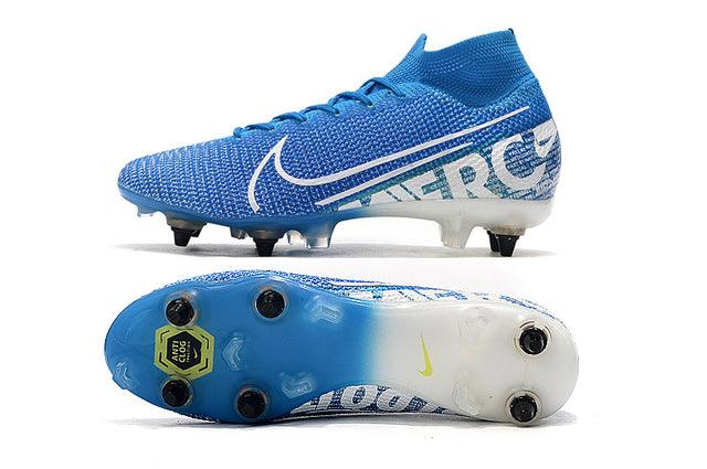 Chuteira Campo Nike Mercurial Superfly 7 Elite SG-PRO Anti Clog Azul/Branco - Cano Alto - Loja da Seven Oficial