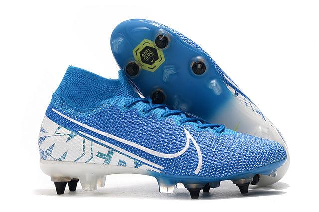 Chuteira Campo Nike Mercurial Superfly 7 Elite SG-PRO Anti Clog Azul/Branco - Cano Alto - Loja da Seven Oficial