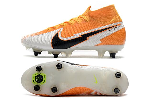 Chuteira Campo Nike Mercurial Superfly 7 Elite SG-PRO Anti Clog Branco e Laranja - Cano Alto - Loja da Seven Oficial