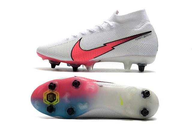 Chuteira Campo Nike Mercurial Superfly 7 Elite SG-PRO Anti Clog Branco/Rosa/Azul - Cano Alto - Loja da Seven Oficial