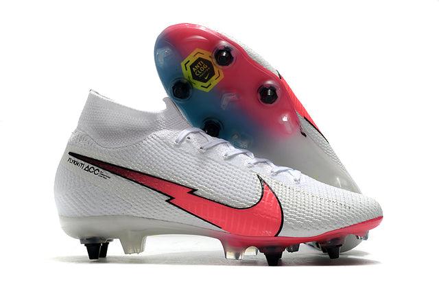 Chuteira Campo Nike Mercurial Superfly 7 Elite SG-PRO Anti Clog Branco/Rosa/Azul - Cano Alto - Loja da Seven Oficial