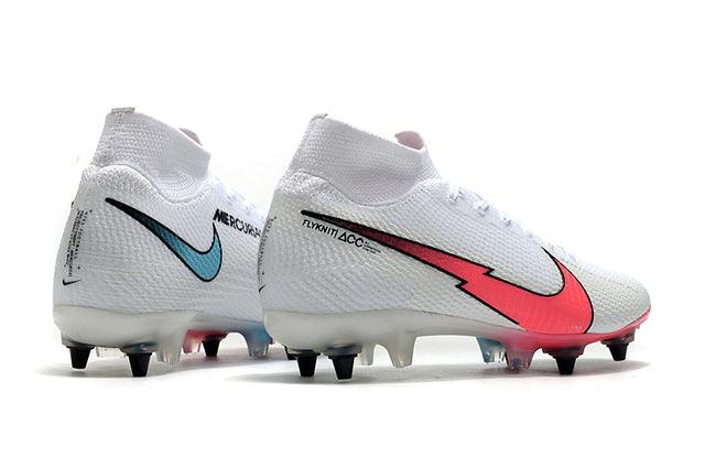 Chuteira Campo Nike Mercurial Superfly 7 Elite SG-PRO Anti Clog Branco/Rosa/Azul - Cano Alto - Loja da Seven Oficial