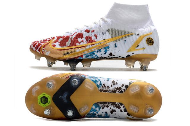 Chuteira Campo Nike Mercurial Superfly VIII Elite SG PRO Anti Clog White/Gold - Cano Alto - Loja da Seven Oficial