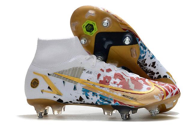 Chuteira Campo Nike Mercurial Superfly VIII Elite SG PRO Anti Clog White/Gold - Cano Alto - Loja da Seven Oficial