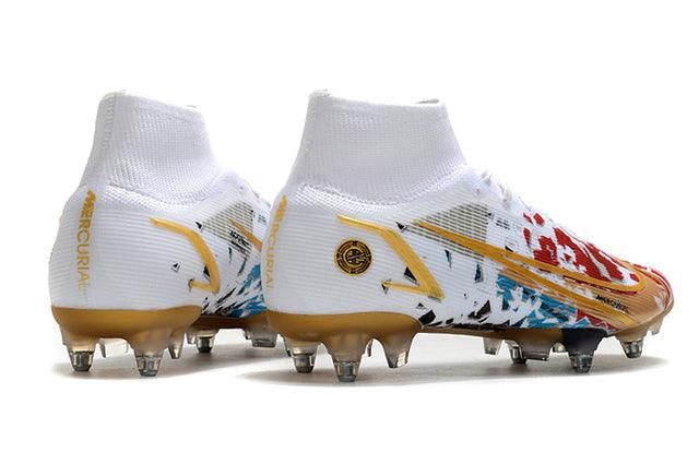 Chuteira Campo Nike Mercurial Superfly VIII Elite SG PRO Anti Clog White/Gold - Cano Alto - Loja da Seven Oficial