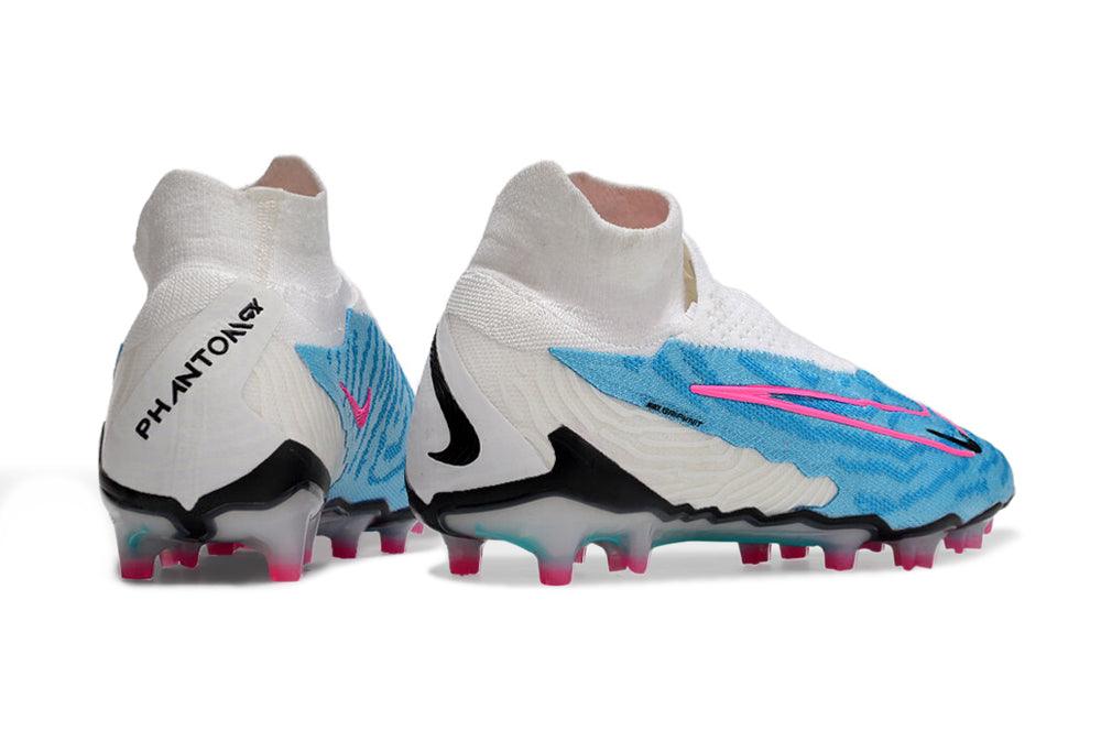 Chuteira Campo Nike Phantom GX Elite FG Branco/Azul - Cano Alto - Loja da Seven Oficial