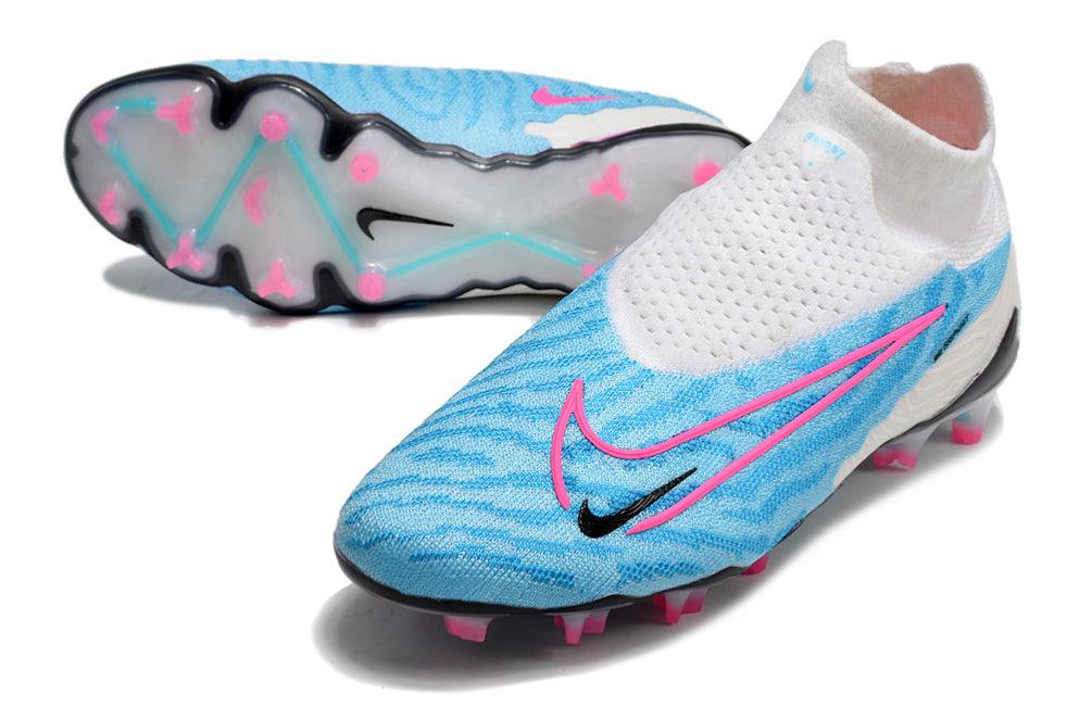 Chuteira Campo Nike Phantom GX Elite FG Branco/Azul - Cano Alto - Loja da Seven Oficial