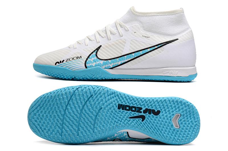 Chuteira Futsal Nike Air Zoom Superfly 9 TF - Branco/Azul - Cano Alto - Loja da Seven Oficial