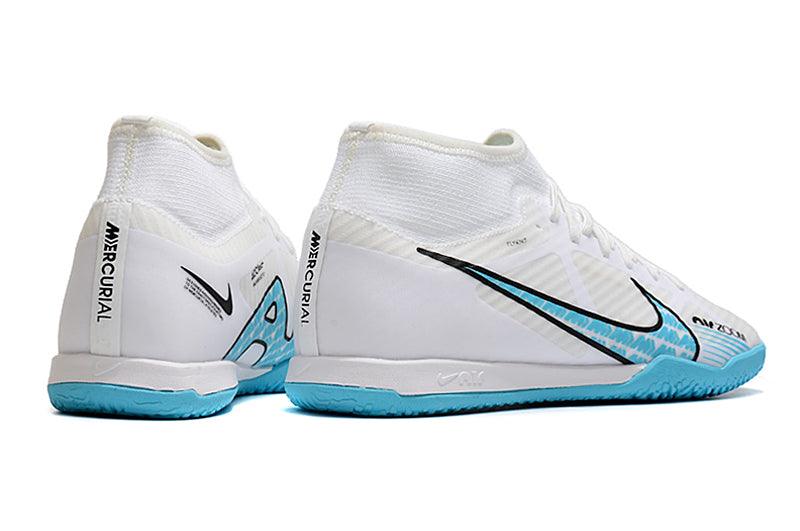 Chuteira Futsal Nike Air Zoom Superfly 9 TF - Branco/Azul - Cano Alto - Loja da Seven Oficial