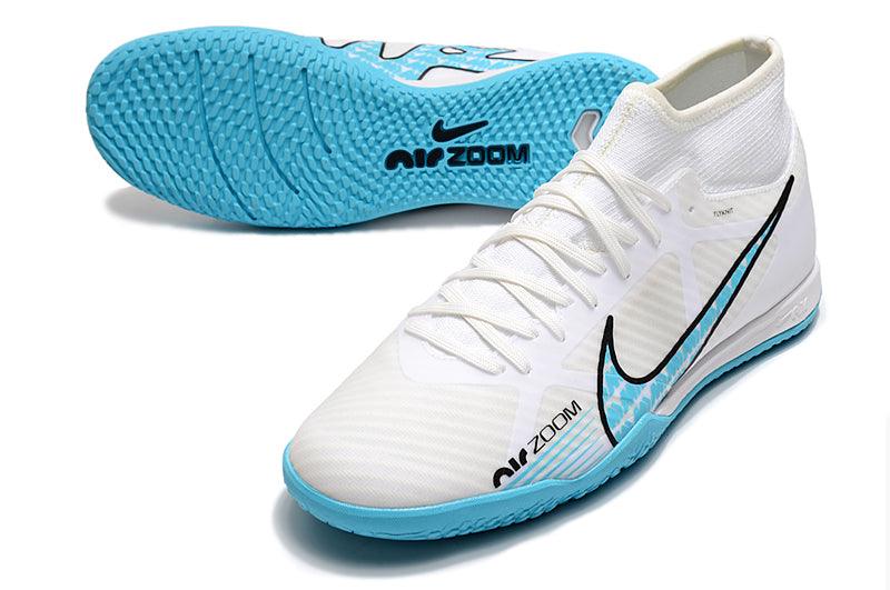 Chuteira Futsal Nike Air Zoom Superfly 9 TF - Branco/Azul - Cano Alto - Loja da Seven Oficial