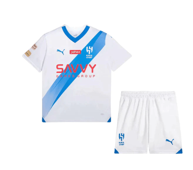 Conjunto Infantil Infantil Al-Hilal Away 23/24 - Branco - Loja da Seven Oficial