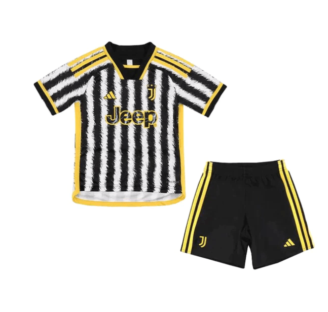 Conjunto Infantil Juventus Home 23/24 - Branco e Preto - Loja da Seven Oficial