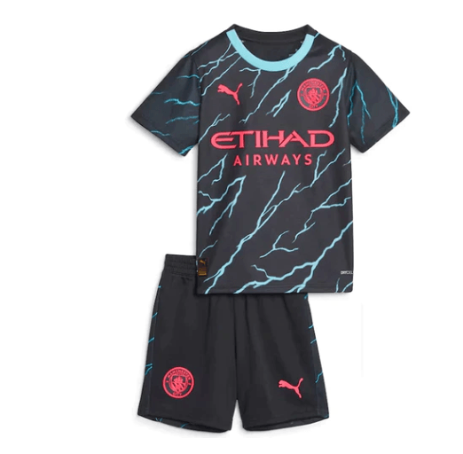 Conjunto Infantil Manchester City Third 23/24 - Preto - Loja da Seven Oficial