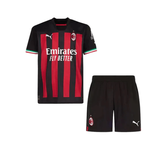 Conjunto Infantil Milan Away 22/23 - Preto e Vermelho - Loja da Seven Oficial