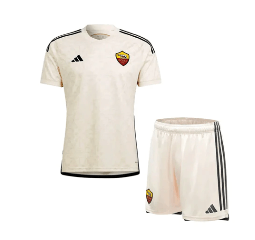 Conjunto Infantil Roma Away 23/24 - Bege - Loja da Seven Oficial